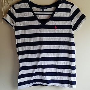 Ralph Lauren Navy/White Striped V neck